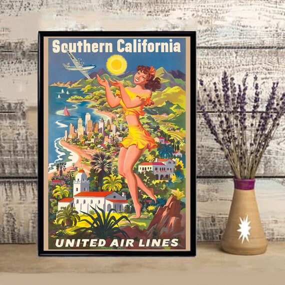 Southern California Beaches 2 Vintage United States Travel Advertisement Poster 