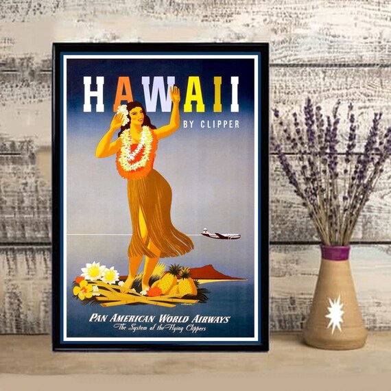 Vintage Hawaiian Travel Poster Vintage Hawaii Art Hula Etsy