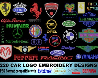 200+ Auto, Fahrzeug, Fahrrad Hersteller Stickmuster Designs PES-Format für Brother, Baby Lock, Bernina, Maschinen sofort-Download