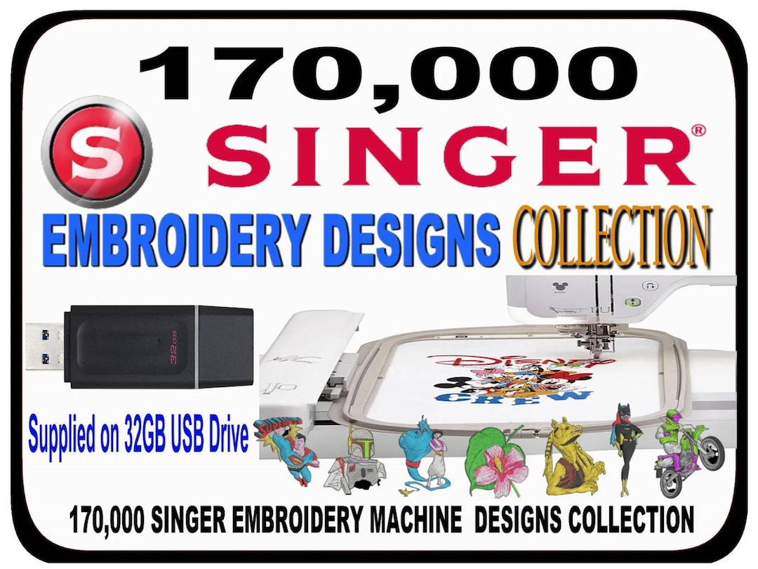 170,000 SINGER Machine Embroidery Pattern Designs Collection on 32GB