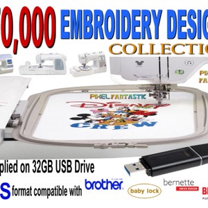 170,000 Embroidery Designs Pattern collection on 32GB USB drive PES File format for Brother, Baby Lock, Bernina & Deco Embroidery Machines