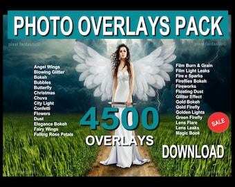 4500 Photo Overlays Pack JPG/PNG for Adobe Photoshop - Various Photography Overlays Bokeh,Flare,Wings,Lights,Flowers,Dust,Firefly,Sparks,