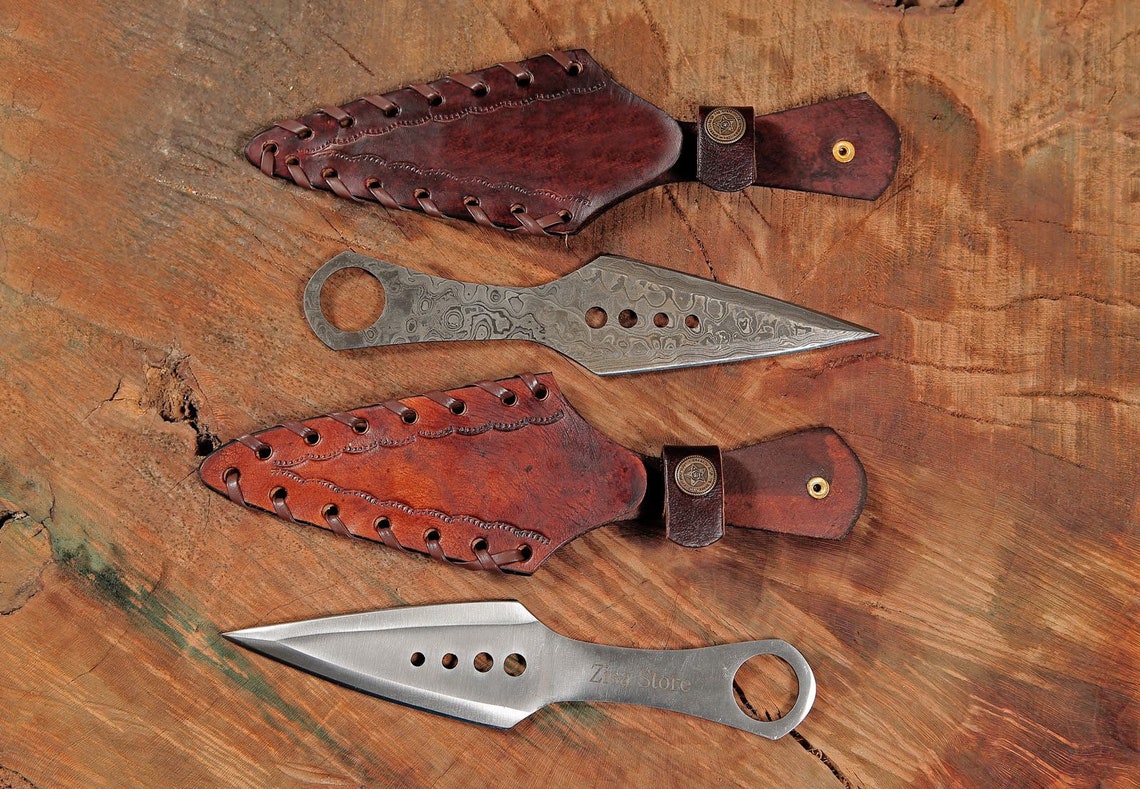 Handmade Damascus Throwing Knife Pair 7 Silver Steel Viking Etsy