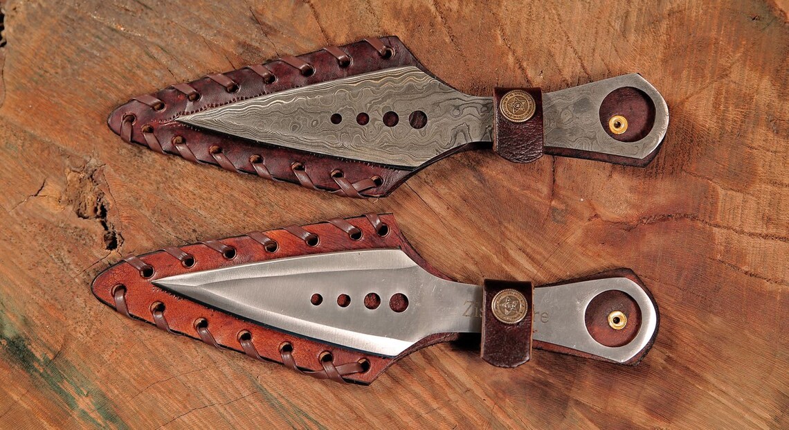 Handmade Damascus Throwing Knife Pair 7 Silver Steel Viking Etsy