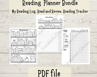 Reading planner printables, set of three, reading log, journal planner, reading tracker, PDF Print at home school printable instant download