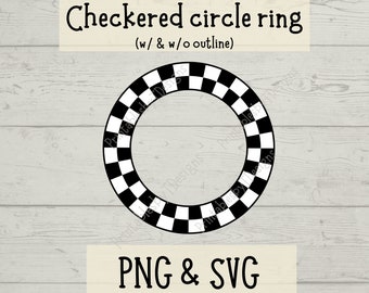 Checkered circle frame SVG, checkerboard svg, checkered pattern PNG, checkered circle ring svg, retro clipart, Cricut, Canva