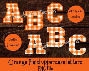 Orange karierte Buchstaben, Büffel karierte Buchstaben, Großbuchstaben. Buchstaben Clipart, Grafikdesign, PNG Datei nur, Cricut, Canva