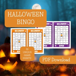 Halloween BINGO, party game, kids party game, bingo game, PDF file, 30 unique sheets, print at home, instant download