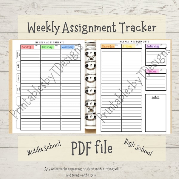 valentine no homework pass Weekly Assignment Tracker, two pages, homework planner, middle school, high school student planner, PDF, home school printable