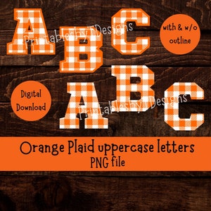 Letras a cuadros naranjas, letras a cuadros de búfalo, letras mayúsculas. imágenes prediseñadas de letras, diseño gráfico, solo archivo PNG, Cricut, Canva