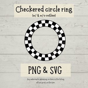 Checkered circle frame SVG, checkerboard svg, checkered pattern PNG, checkered circle ring svg, retro clipart, Cricut, Canva