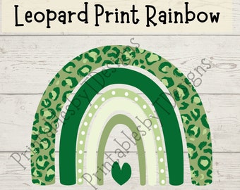Leopard print rainbow, green rainbow, rainbow clipart, graphic design, PNG file only, Cricut, Canva, instant download