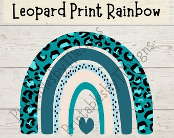 Leopard print rainbow, teal blue colors, rainbow clipart, graphic design, PNG file only, Cricut, Canva, instant download