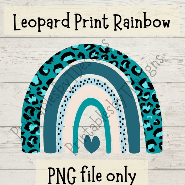 Leopard print rainbow, teal blue colors, rainbow clipart, graphic design, PNG file only, Cricut, Canva, instant download