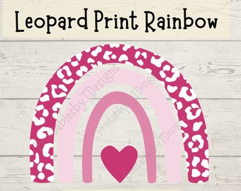 Arco iris con estampado de leopardo PNG, colores de San Valentín, imágenes prediseñadas de arco iris, arco iris con estampado de leopardo rosa, estampado de leopardo de San Valentín, Cricut, Canva