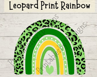 Leopard print rainbow, green rainbow, rainbow clipart, graphic design, PNG file only, Cricut, Canva, instant download