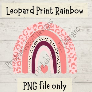 Leopard print rainbow, peach cream red colors, rainbow clipart, graphic design, PNG file only, Cricut, Canva, instant download