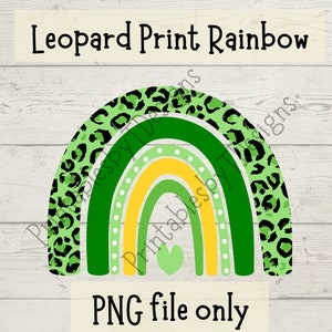 Leopard print rainbow, green rainbow, rainbow clipart, graphic design, PNG file only, Cricut, Canva, instant download