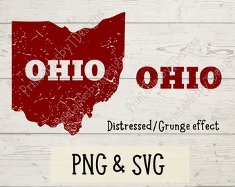 Ohio state shape PNG, distressed SVG cut file, state svg, state clipart, ohio state png, graphic design, Cricut, Canva, instant download