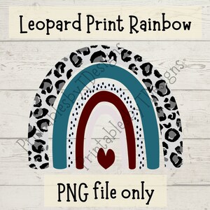 Leopard print rainbow, gray teal red colors, rainbow clipart, graphic design, PNG file only, Cricut, Canva, instant download