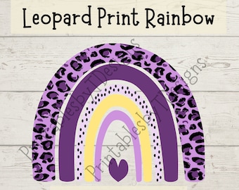 Leopard print rainbow, purple yellow colors, rainbow clipart, graphic design, PNG file only, Cricut, Canva, instant download