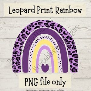 Arco-íris com estampa de leopardo, cores amarelo-púrpura, clipart de arco-íris, design gráfico, arquivo PNG somente, Cricut, Canva, download instantâneo