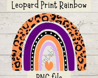 Leopardenmuster Regenbogen PNG, Halloween-Themen Farben, Herbst, Shirt-Design, gruselig, Herz, Regenbogen Clipart, orange, lila, schwarz, Cricut, Canva