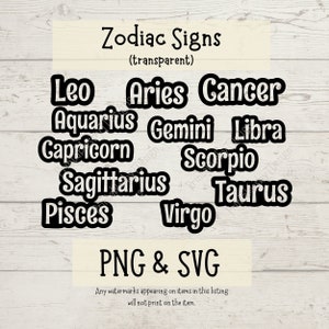 Zodiac signs PNG, SVG cut file, astrology signs svg, cutout svg, zodiac png, astrology word svg, word art, graphic design, Cricut, Canva