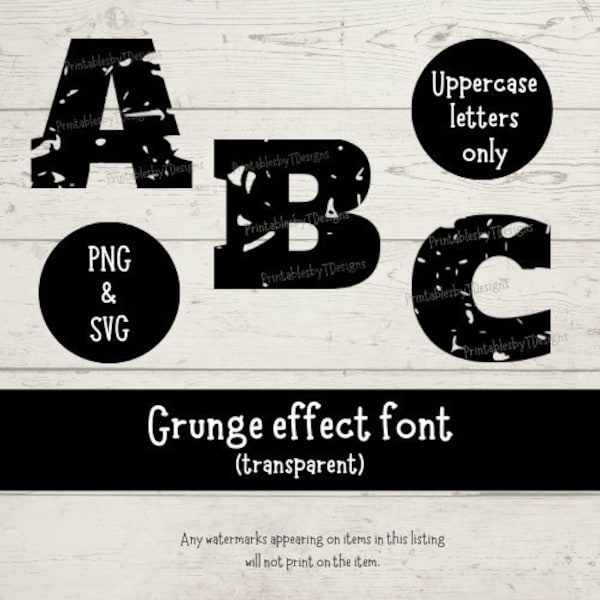 Distressed font SVG, grunge overlay PNG, uppercase letters, textured effect, distressed lettering, alphabet, Cricut, Canva, svg cut file