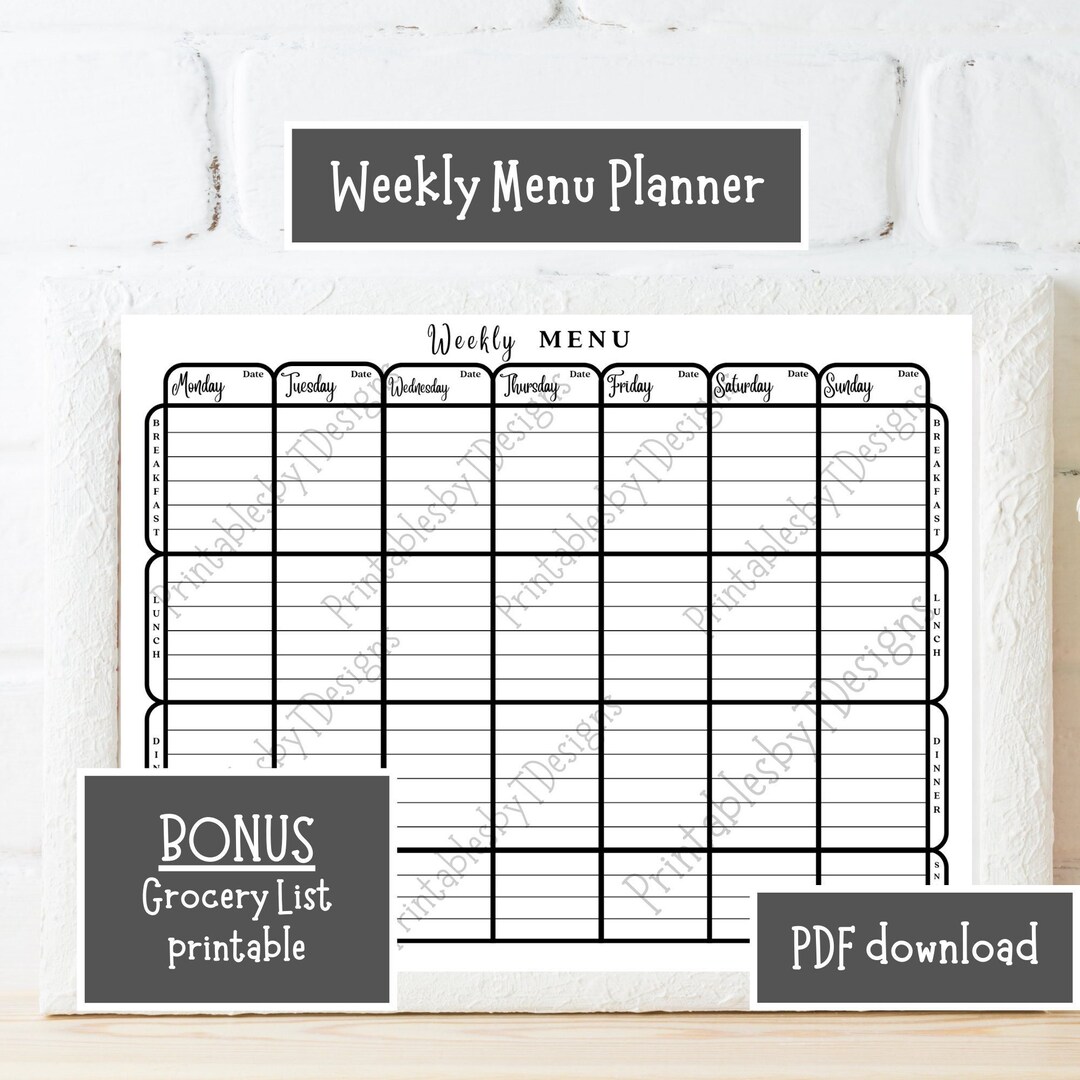 Weekly Menu Planner, Grocery List, Weekly Meal Plan, Meal Prep, Grocery ...