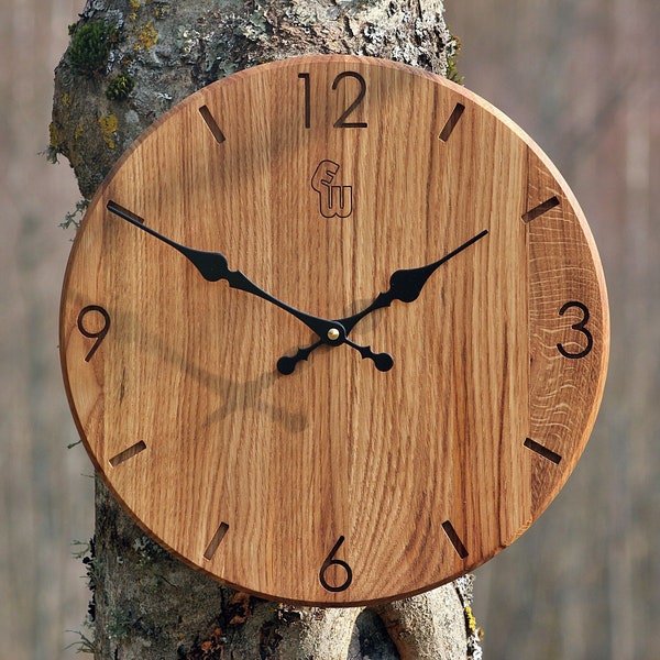 Wall Clock EWod, Wood Wall Clock, Solid Oak Wall Clock, Personalized Wall Clock. Free shipping!