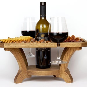 Wood Wine Caddy, Handmade Oak Wine Table, Wine Accessories, Wine lover gifts. Wine Bottle Holder, Wine Gift for Her, Wine Gift for Him