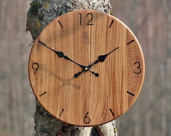 Wall Clock EWod, Wood Wall Clock, Solid Oak Wall Clock, Personalized Wall Clock. Free shipping!