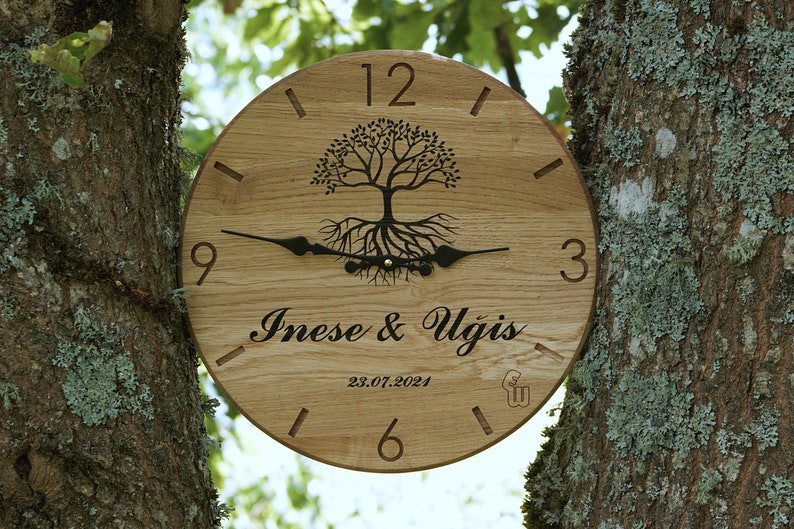 Wall Clock EWod, Wood Wall Clock, Solid Oak Wall Clock, Personalized Wall Clock. Free shipping image 4