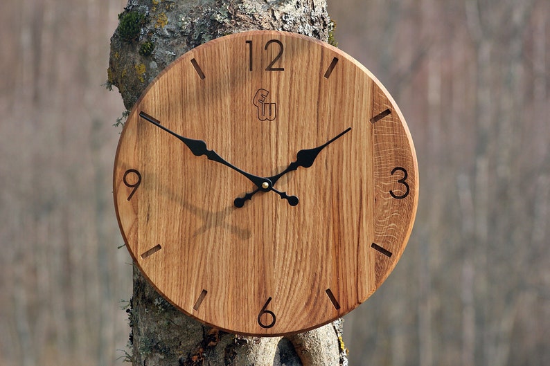 Wall Clock EWod, Wood Wall Clock, Solid Oak Wall Clock, Personalized Wall Clock. Free shipping image 1