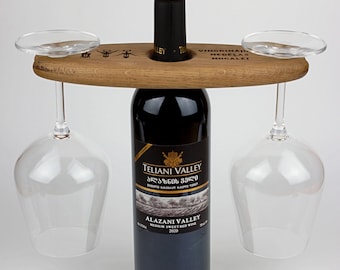 Personalized Oak Wine Caddy: Handmade Wine Glass Holder