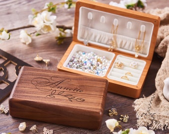 Boîte à bijoux en bois personnalisée, boîte à bijoux nom personnalisée, boîte à bijoux en bois unique pour femmes, cadeau d’anniversaire pour elle, boîte à souvenirs de mariage