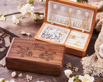 Personalized Wooden Jewelry Box, Personalized Name Jewelry Box, Women Unique Wooden Jewelry Box, Wedding Memory Box, Birthday Gift for Her