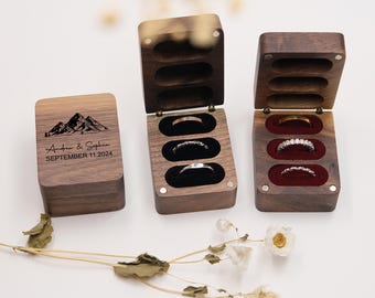 Personalized Wooden Engagement Ring Box, Personalized Wedding Ring Box,Vintage Wooden 3 Ring Box, 3 Slot Wood Ring Box, Anniversary Gift