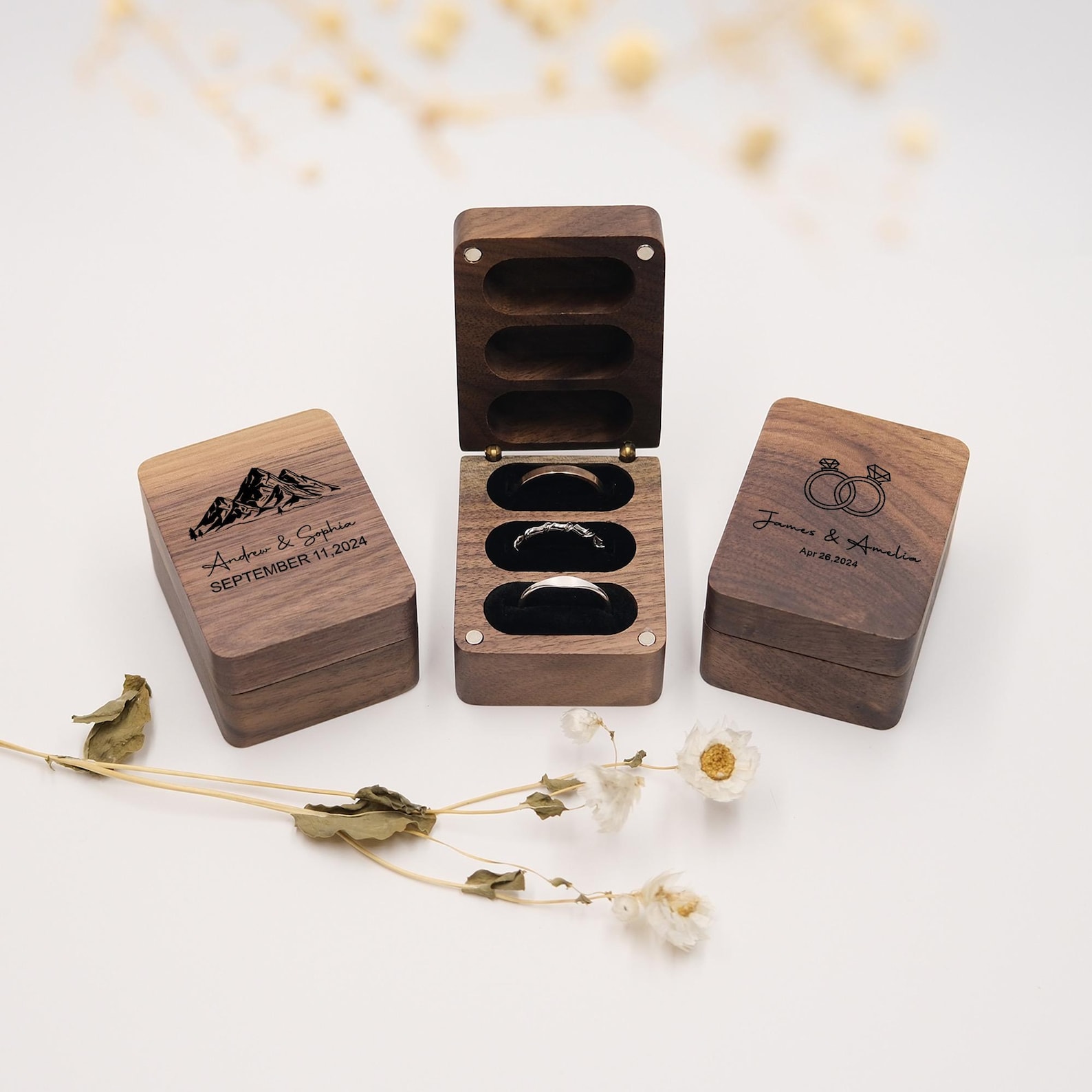 Personalized Wooden Engagement Ring Box, Personalized Wedding Ring Box ...