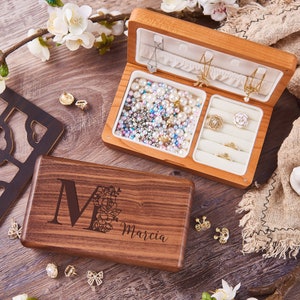 Caja de joyería de madera personalizada, caja de joyería de nombre personalizado, caja de joyería de madera única para mujeres, caja de memoria de boda, regalo de cumpleaños para ella
