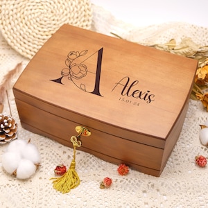 Personalisierte Holzschmuckschatulle, individuelle Retro Schmuckschatulle, personalisierte Holzschmuckschatulle mit Schloss und Schlüssel, elegantes Retro Geschenk für Sie