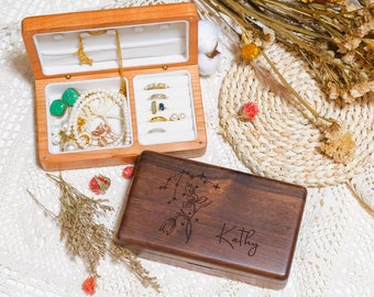 Personalized Wooden Jewelry Box, Customized Birth Flower Jewelry Box, Personalized Name Jewelry Box, Unique Wooden Jewelry Box, Gift for Her