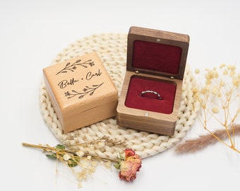 Boîte à bagues en bois personnalisée, boîte en bois gravée pour porte-anneaux pour cérémonie de mariage, proposition ou cadeau de boîte de bagues de fiançailles, cadeau d'anniversaire