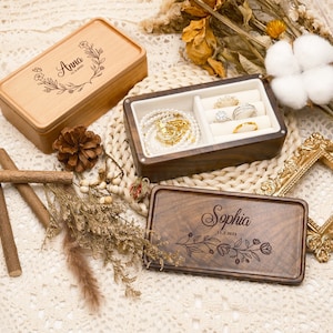 Caja de joyería de madera personalizada, caja de joyería de nombre personalizado, caja de joyería de caja de viaje portátil, caja de joyería de dama de honor, organizador de joyas