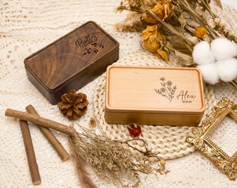 Caja de joyería de madera personalizada, caja de joyería con nombre personalizado, caja de joyería de caja de viaje portátil, caja de regalo de joyería, regalo de cumpleaños, regalo para ella