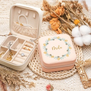 Maßgeschneiderte Schmuckschatulle, Schmuckschatulle für Frauen Einzigartige Leder, Brautjungfer Vorschlag Geschenk, Geburtstagsgeschenk, Lederschmuck Reiseetui, Geschenk für Mama