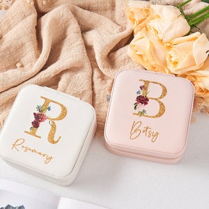 Joyero personalizado, joyero para mujer de cuero único, regalo de propuesta de dama de honor, regalo de cumpleaños, regalo para mamá, estuche de viaje de joyería de cuero