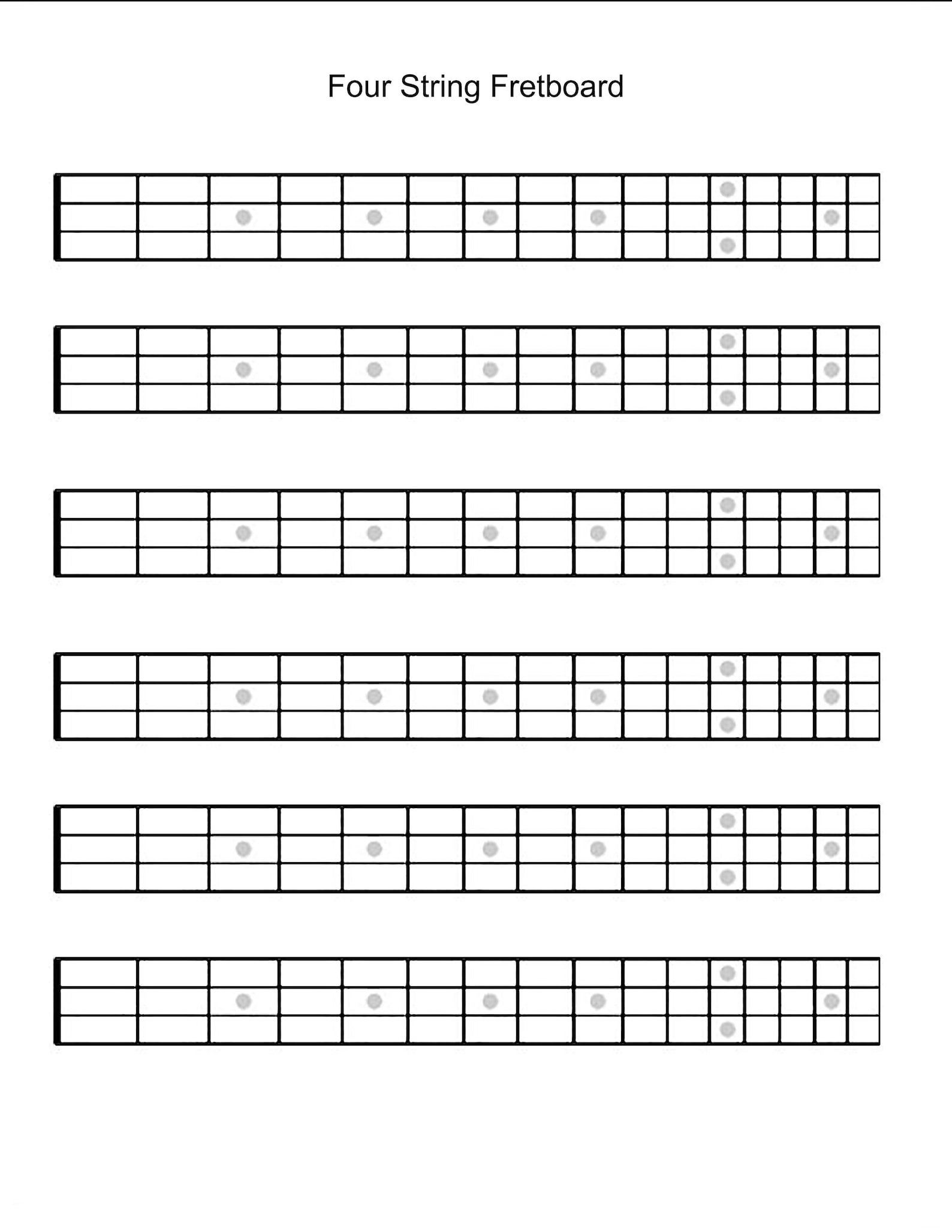 4 String Printable Guitar Blank Fretboard Chart Diagram Etsy