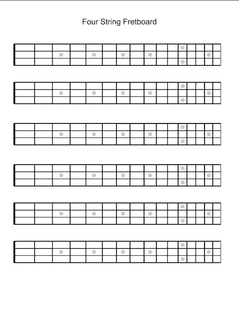 4 String Printable Guitar Blank Fretboard Chart Diagram image 1